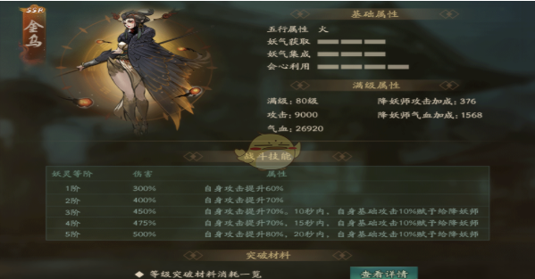 神都夜行录妖灵金乌属性详解