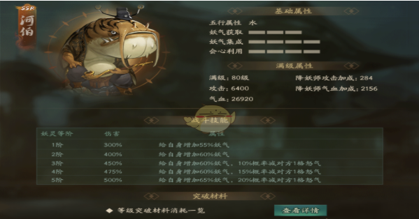 神都夜行录妖灵河伯属性详解
