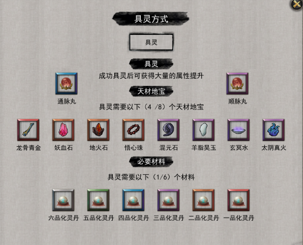 鬼谷八荒各境界突破材料一览