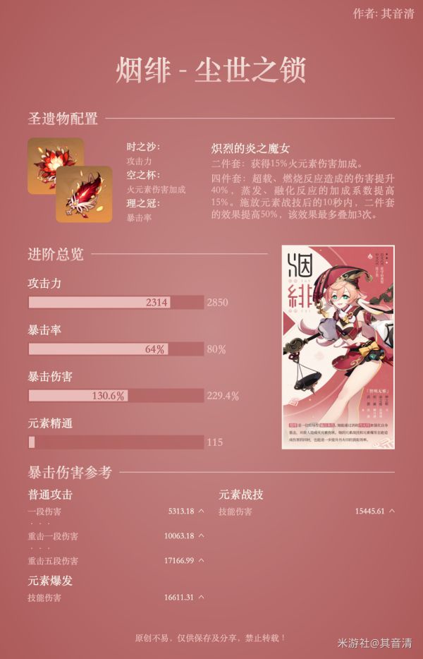 原神烟绯各武器毕业面板介绍